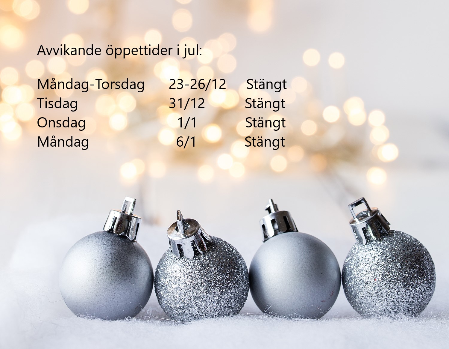 Bild på julkulor med öppettider